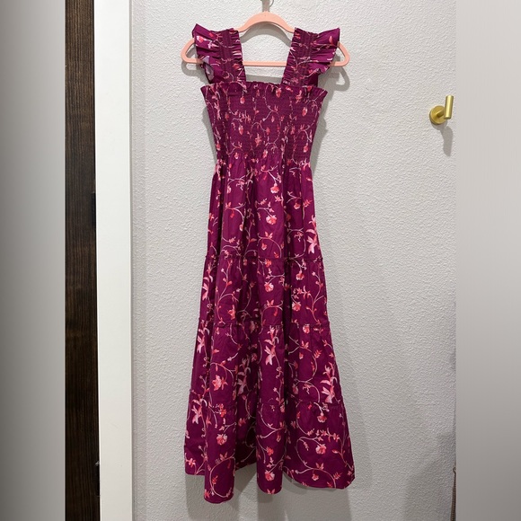 Hill House NWT Ellie Nap Midi Flutter Sleeve Dress Burgundy Botanical XS-M - Picture 9 of 9
